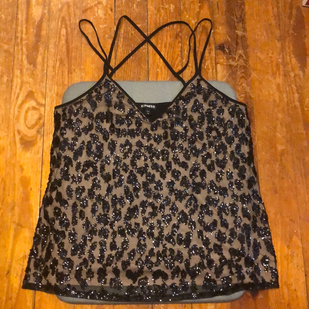 Express - women’s black sequin cami, size L
